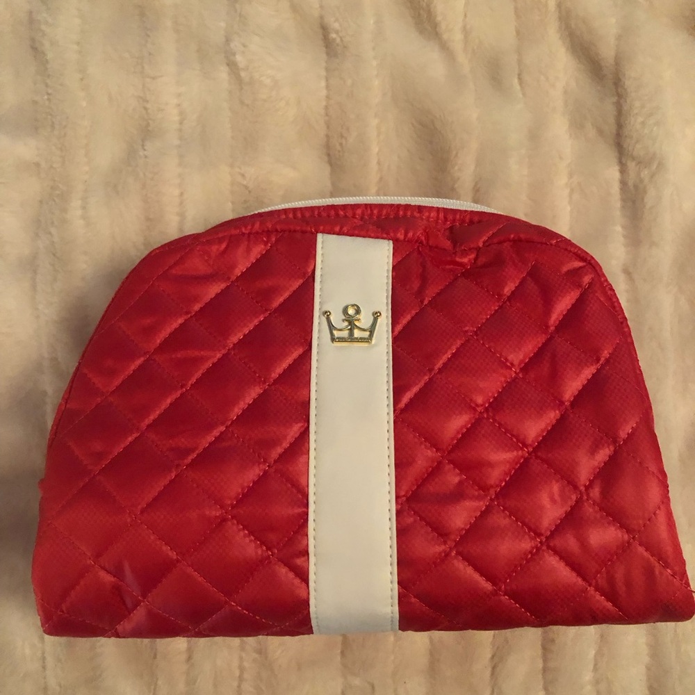 Oliver Thomas Quilted Red and White Cosmetic Pouch with Crown Accent
